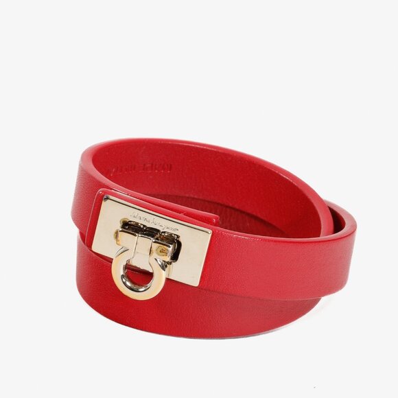 Salvatore Ferragamo Jewelry - Salvatore Ferragamo Red Gancini Double Wrap Leather Bracelet